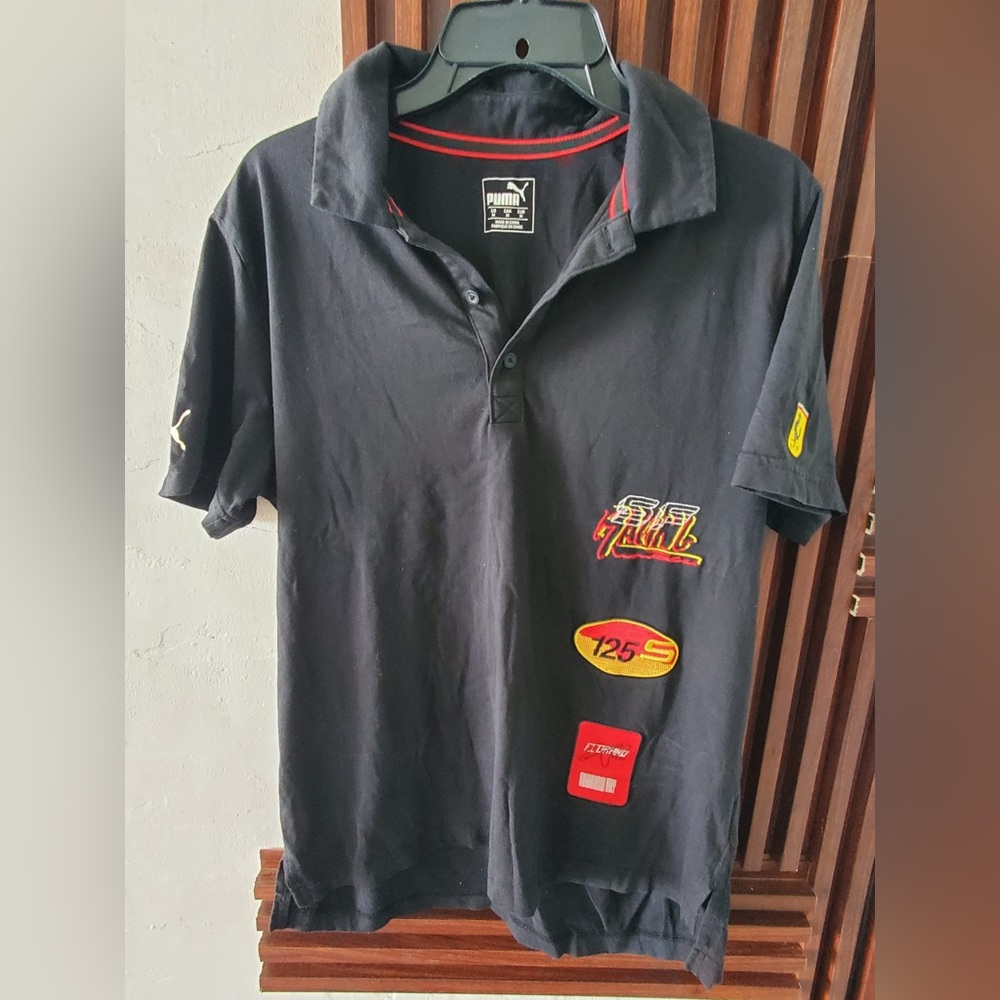 Puma Ferrari Men’s Black Polo with Racing Patch Details